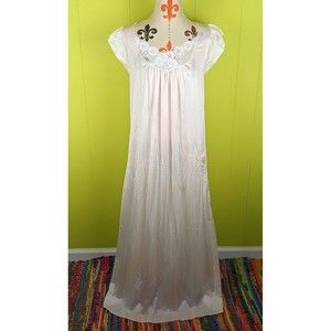 VTG 70's Kaydette Women's Sz M 34-36 Long Sleep Dress Nightgown Lace Nylon Pink